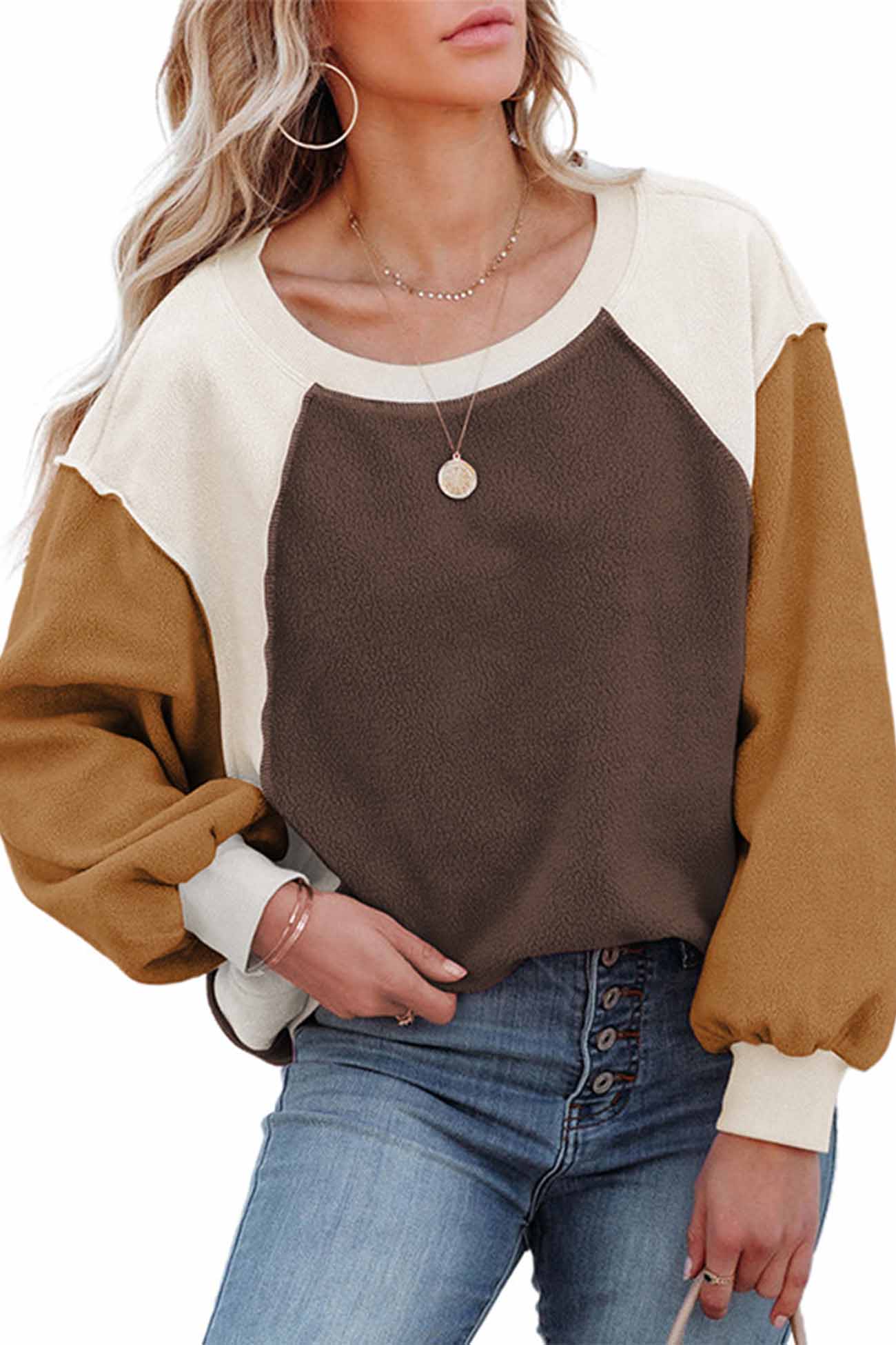 Patchwork Fleece Long Sleeve Sweatshirt