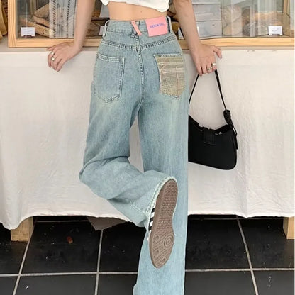 Baby Blue Loose Straight Thin Summer Tassel Versatile Trend Women's Jean