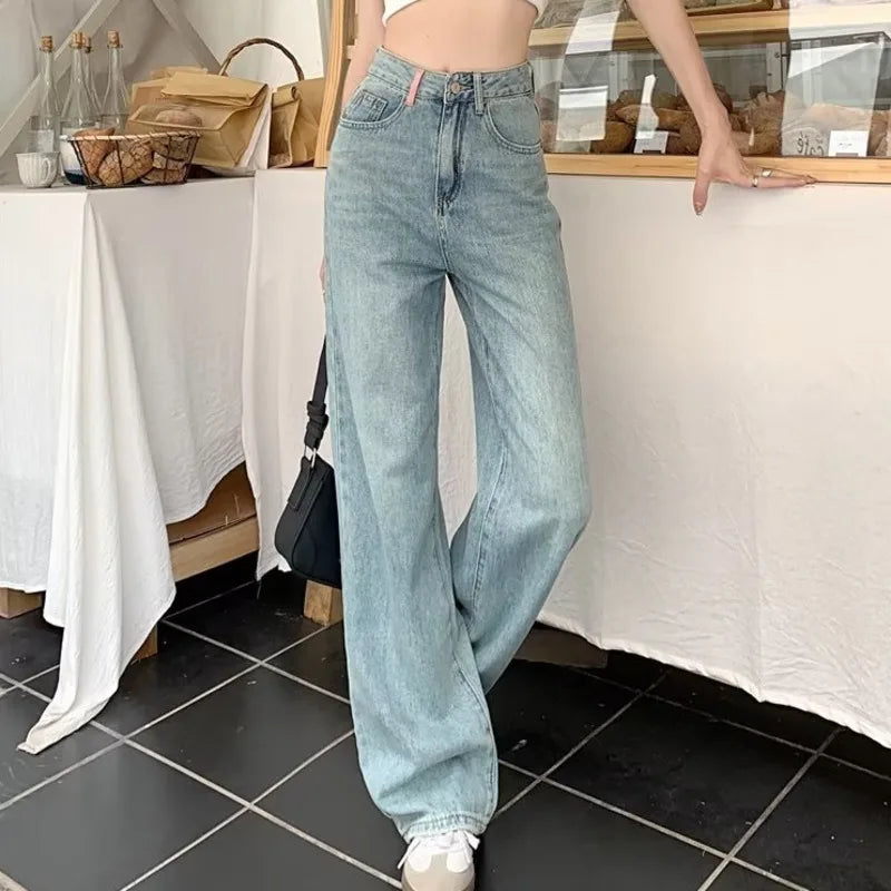 Baby Blue Loose Straight Thin Summer Tassel Versatile Trend Women's Jean