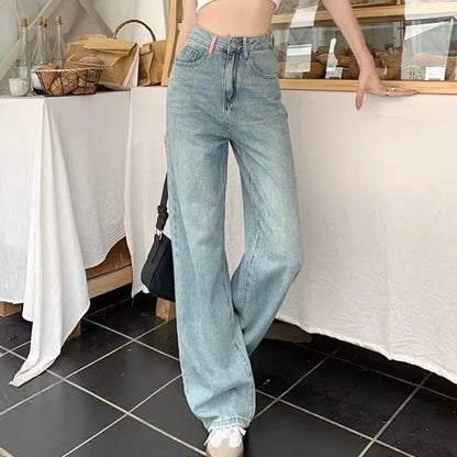 Baby Blue Loose Straight Thin Summer Tassel Versatile Trend Women's Jean