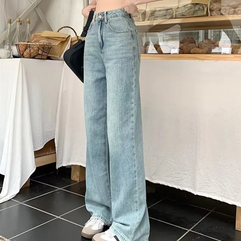 Baby Blue Loose Straight Thin Summer Tassel Versatile Trend Women's Jean