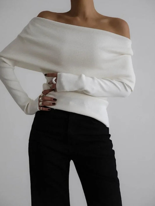 Off Shoulder Long Sleeve Skinny Sweater