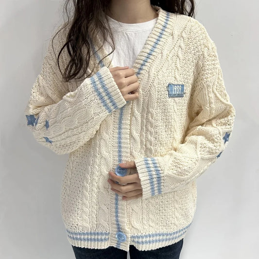 Beige Star V-neck Cardigan