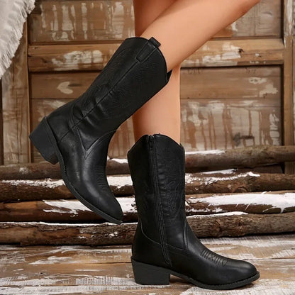 Chunky Heel Black Pointed Toe Platform Ankle Boot