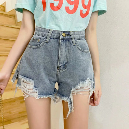 Loose Slimming Oversized Wide Leg Mesh Red A-line Hot Black Denim Shorts Summer Jean