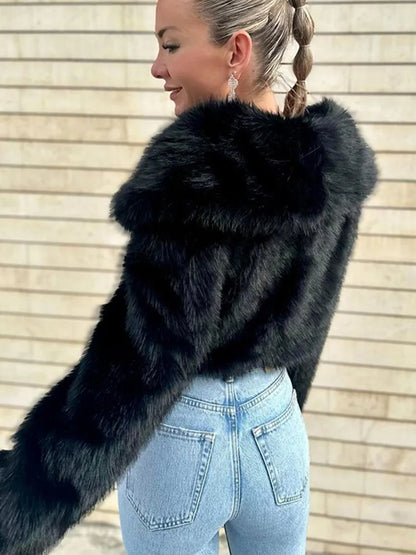 Black Faux Fur Effect Short Coat