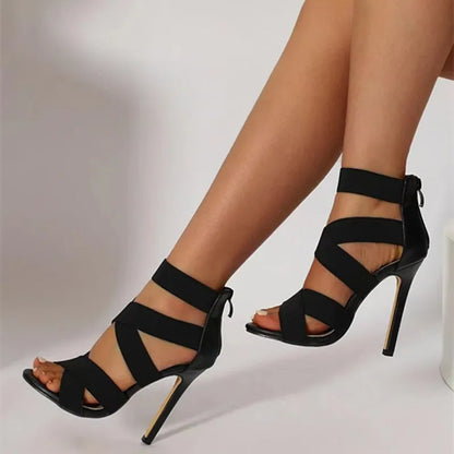 Sexy Black Open Toe Gladiator Sandals with Super High Heel - Women's Party Wedding Shoes