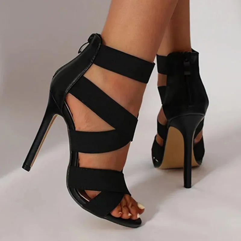 Sexy Black Open Toe Gladiator Sandals with Super High Heel - Women's Party Wedding Shoes