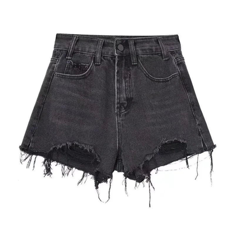 Oversized Loose And Slimming Black Summer High Waisted A-line Hot Pants Fashion Jean