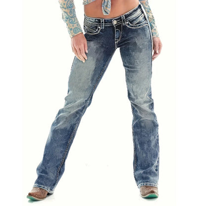 Blue Washed Casual Tight Slim Fit Mid Stretch Slant Pockets Skinny Denim Jean