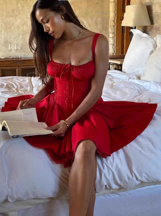 Boho Inspired Corset Mini Dress Sexy Straps Summer Dresses Christmas Party Dresses-L