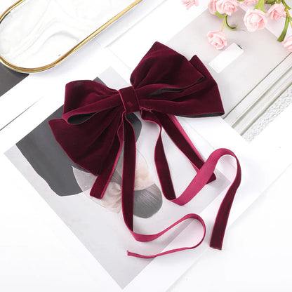 Velvet Temperament Ponytail Black Red Ribbon Christmas Hair Accessory