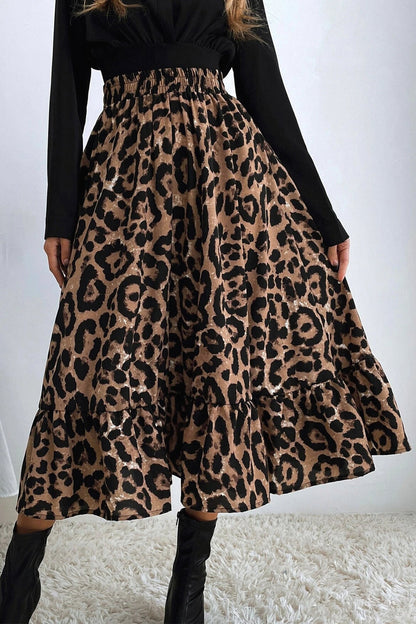 Leopard Print Pleated High Waist Skirt