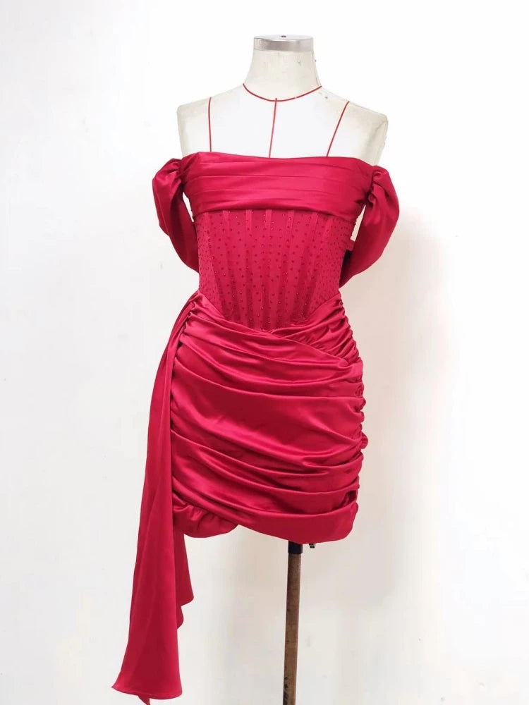 Burgundy Draping Off Shoulder Corset Sexy Velvet Slim Bodycon Mini Christmas Party Dress