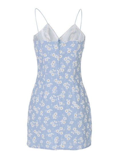 Daisy Pattern Split Trendy Slip Mini Dress