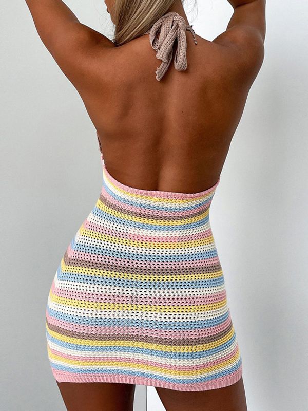 Color Block Stripe Trendy Knitted Maxi Dress