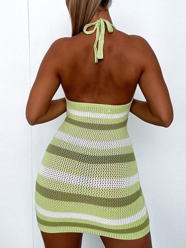 Color Block Stripe Trendy Knitted Maxi Dress