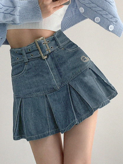 Buckle Belt Low Trendy Waist Denim Mini Skirt