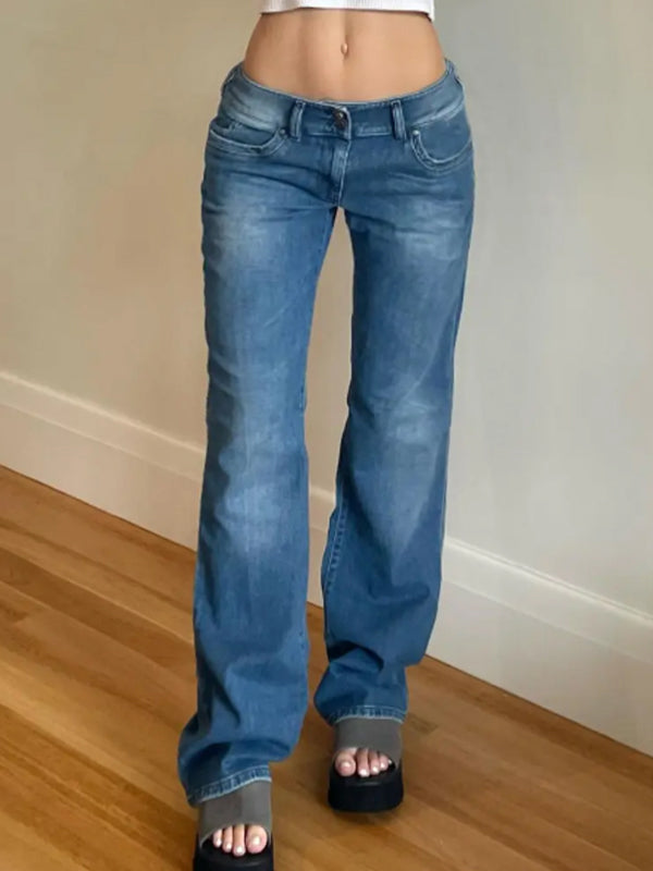 Blue Wash Distressed Trendy Stretch Flare Jeans