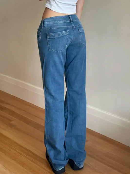 Blue Wash Distressed Trendy Stretch Flare Jeans