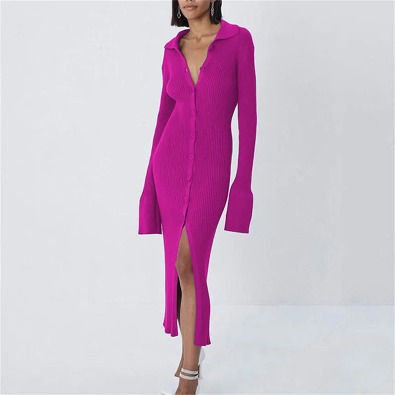 Sexy Knitted Cardigan Women  Female Fashion Slim Solid Autumn Winter  Flare Sleeve Female Vestidos