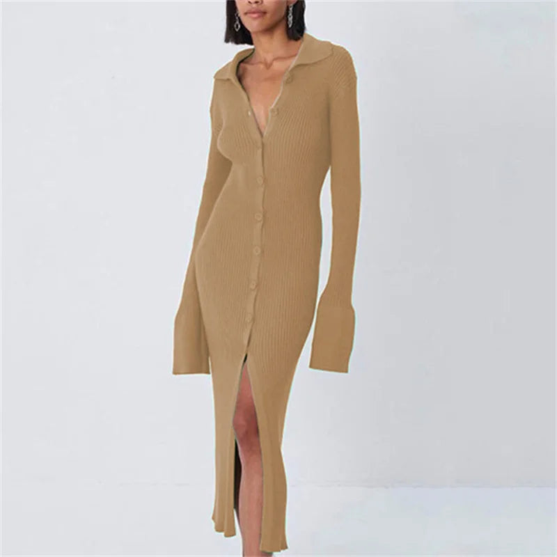 Sexy Knitted Cardigan Women  Female Fashion Slim Solid Autumn Winter  Flare Sleeve Female Vestidos