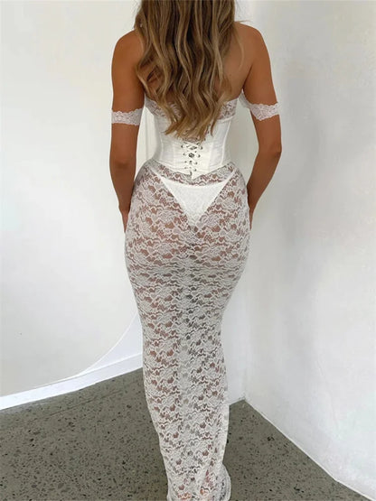 Sexy Women Lace Party  Strapless Backless Patchwork See Through Black Slim Cocktail Vestidos  New