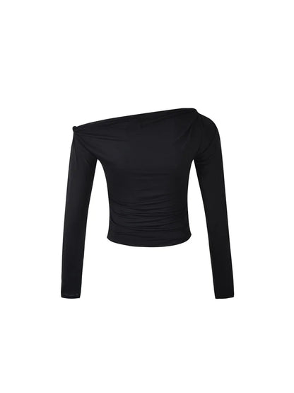 Sexy Off Shoulder Long Sleeve  Neck Solid Color Slim Fit  T-shirts