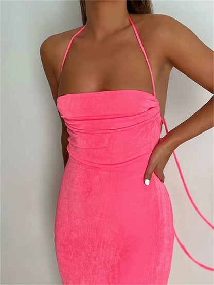 Sleeveless Backless Drawstring Hollow Out Sexy Split    Summer Women Party Y2K Beach Vestidos