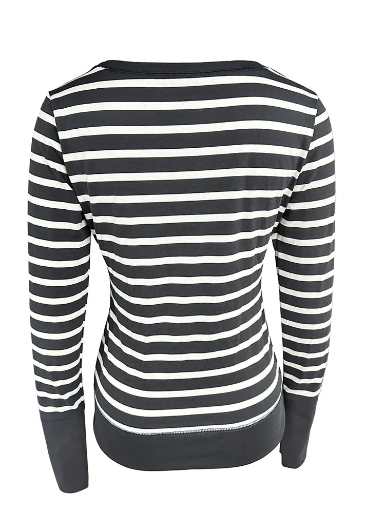 Vintage Striped Print Knitted  Long Sleeve Slim Fit  T-shirts
