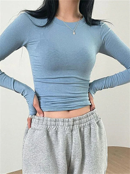 Casual Slim Fit Long Sleeve O-Neck Tops Spring Fall T-shirts