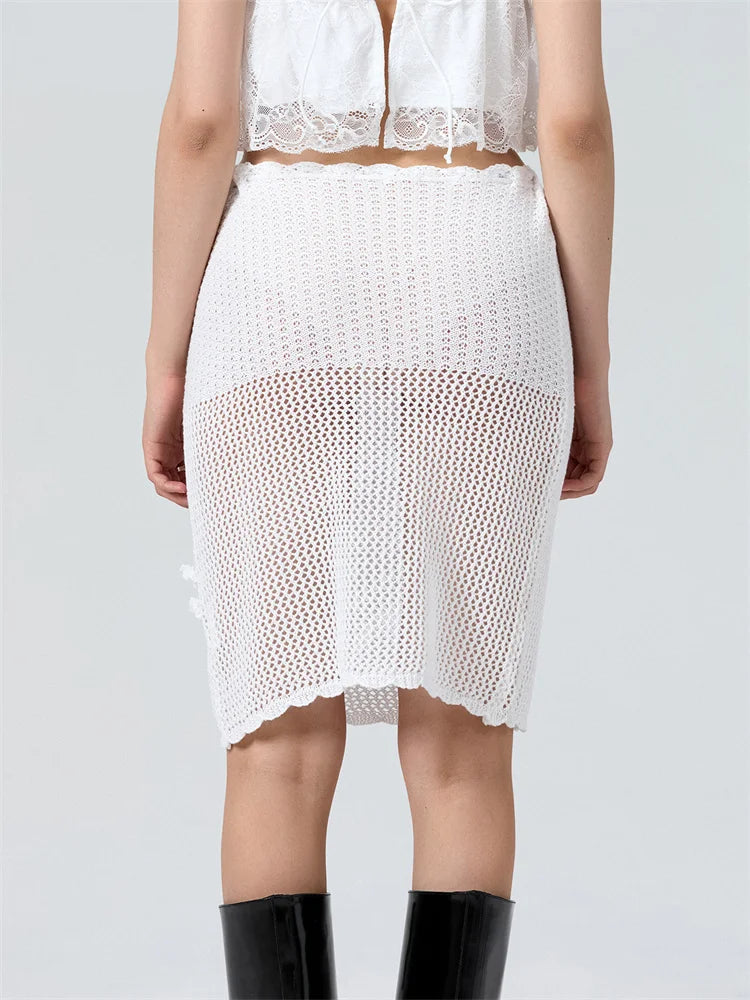 Crochet 3D Flower Patchwork Skirt skirts-250223