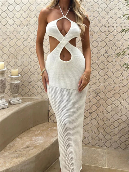 Women Sleeveless Off Shoulder Halter  Cutout Backless Summer Backless Party Beach Club Vestidos