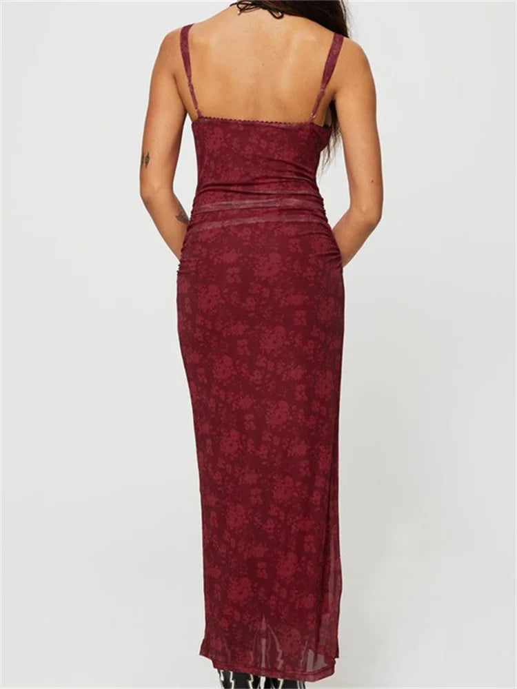 Women Sleeveless Strap Summer Vintage Floral V-Neck Party For Cocktail Beach Vestido Streetwear
