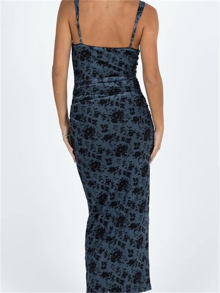 Women Sleeveless Strap Summer Vintage Floral V-Neck Party For Cocktail Beach Vestido Streetwear