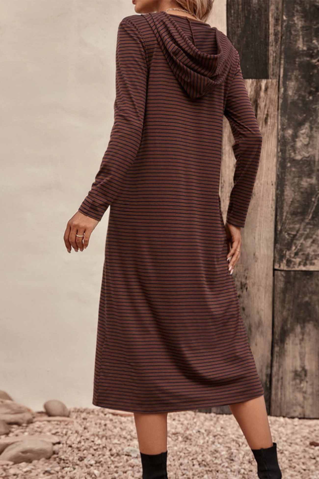 Long Sleeve Hooded Dress with Stripes