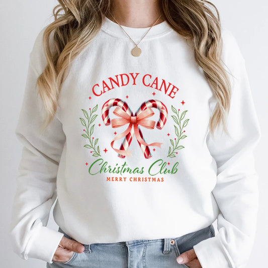 Merry Candy Cane Christmas Club Round Neck Christmas Hoodie