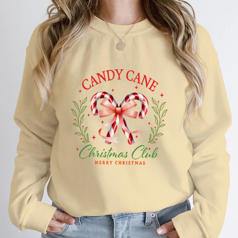 Merry Candy Cane Christmas Club Round Neck Christmas Hoodie