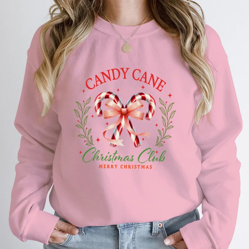 Merry Candy Cane Christmas Club Round Neck Christmas Hoodie