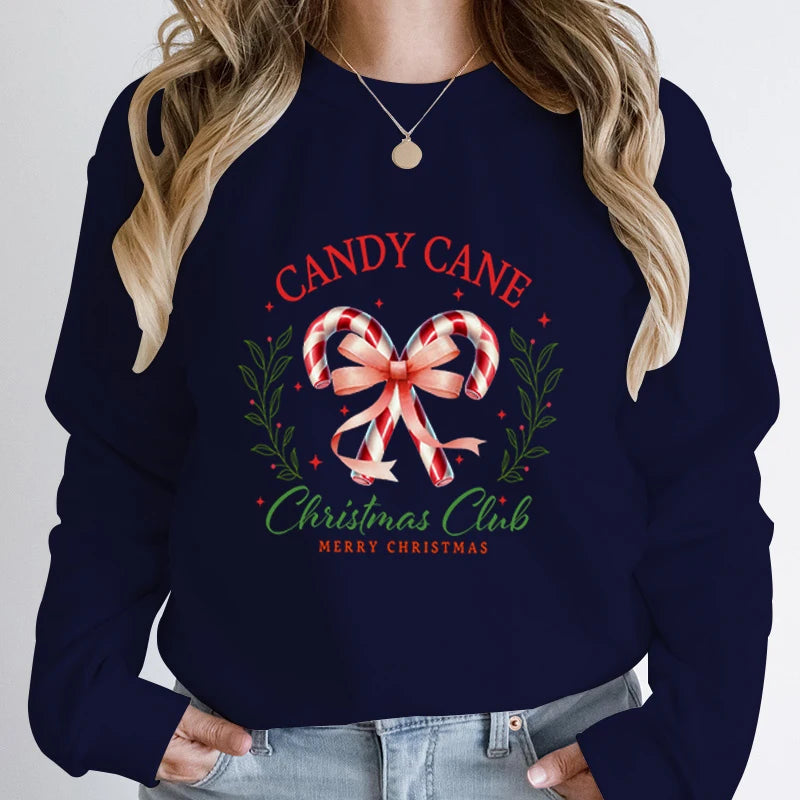 Merry Candy Cane Christmas Club Round Neck Christmas Hoodie