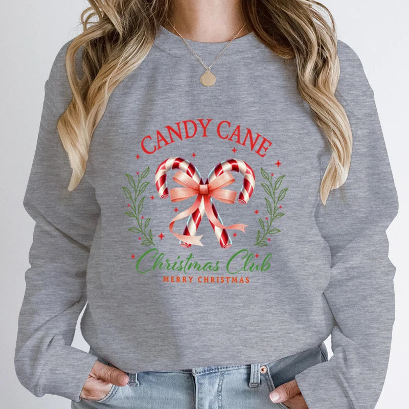 Merry Candy Cane Christmas Club Round Neck Christmas Hoodie