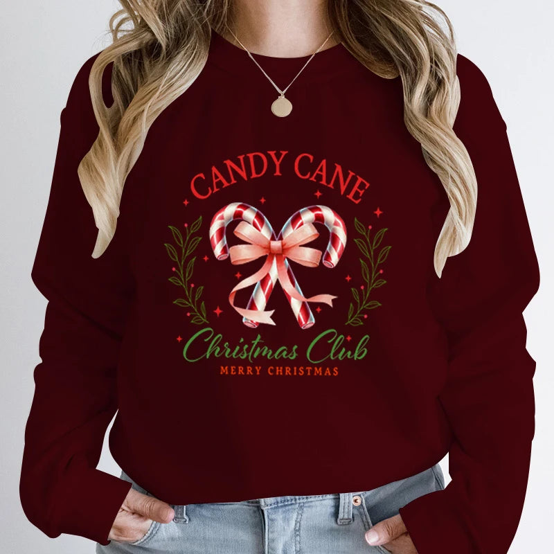 Merry Candy Cane Christmas Club Round Neck Christmas Hoodie