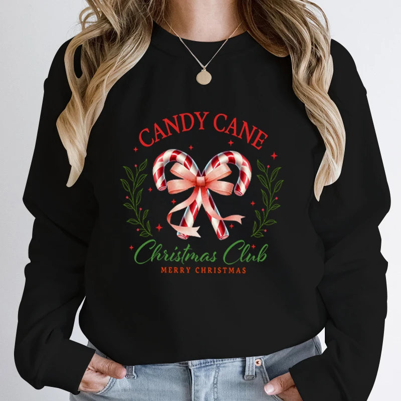 Merry Candy Cane Christmas Club Round Neck Christmas Hoodie