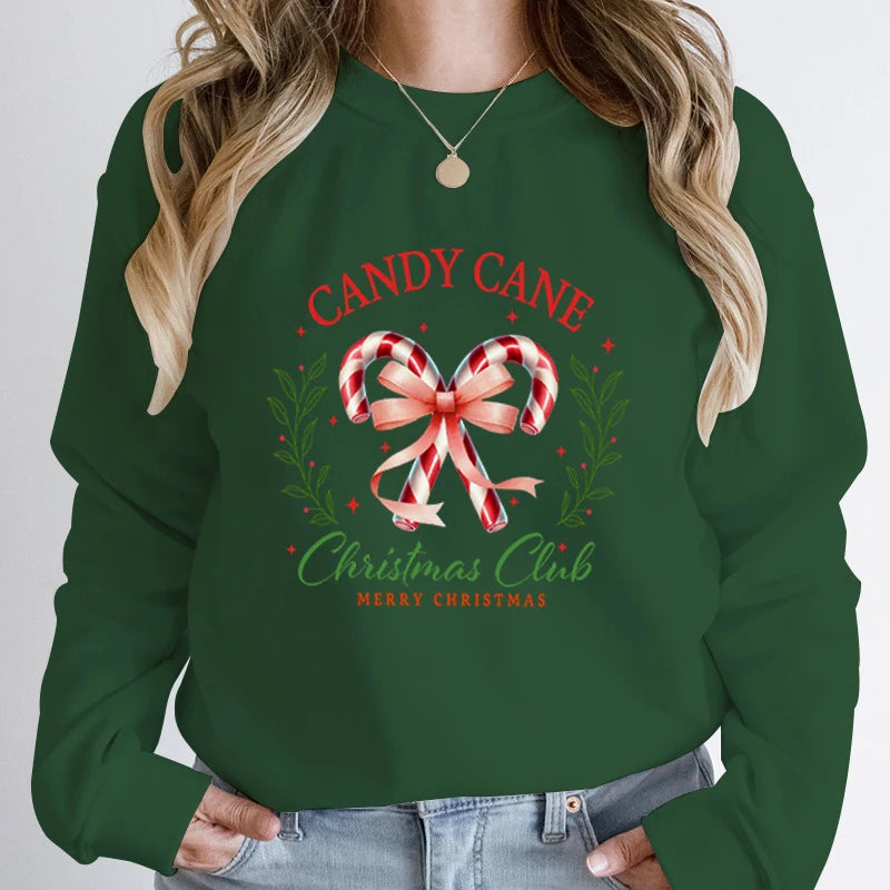 Merry Candy Cane Christmas Club Round Neck Christmas Hoodie