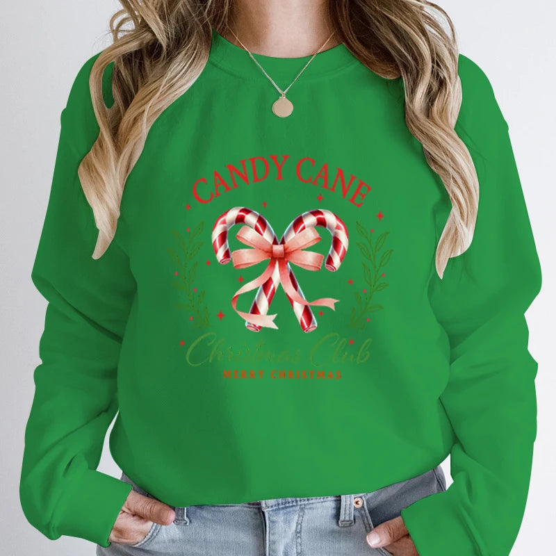 Merry Candy Cane Christmas Club Round Neck Christmas Hoodie