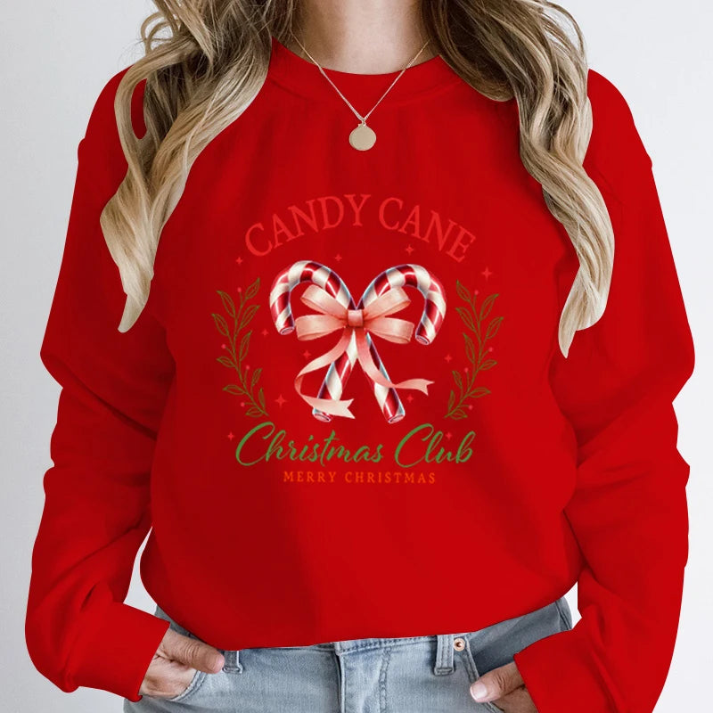 Merry Candy Cane Christmas Club Round Neck Christmas Hoodie