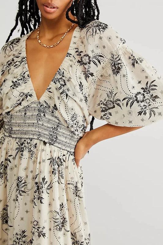 Chiffon Long Sleeve Holiday Floral Boho Dress