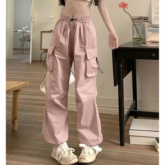 Casual Baggy Straight Wide Leg Pockets Joggers Trousers