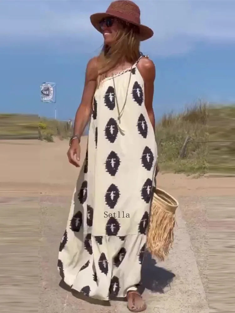 Flower Print Collar Party Vestidos Maxi Dress