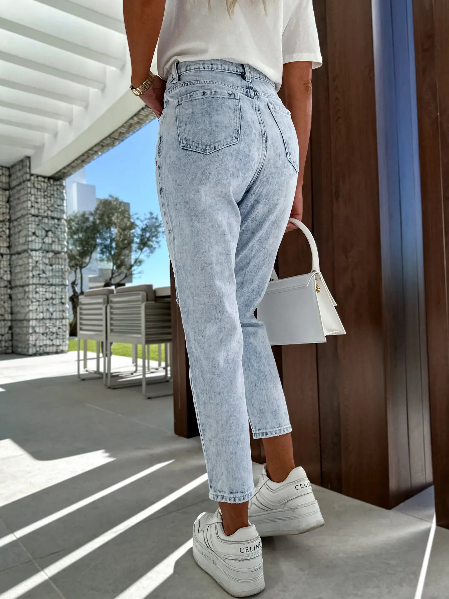 Casual Ripped Hole Women High Waist Fashion Denim 2024 Elegant Star Printed Streetwear Long Jean